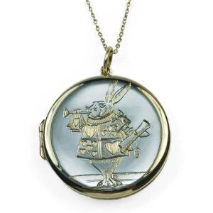 Silver engraved 'White Rabbit' locket Necklace