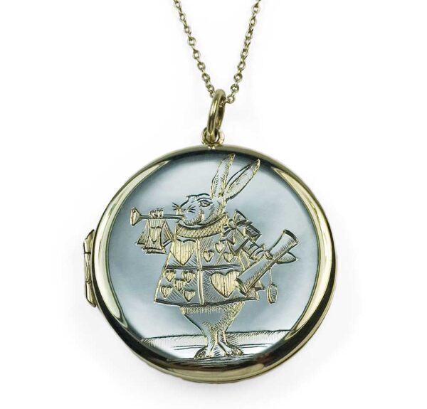 Silver engraved 'White Rabbit' locket Necklace