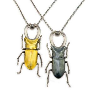 Enamelled stag beetle necklaces